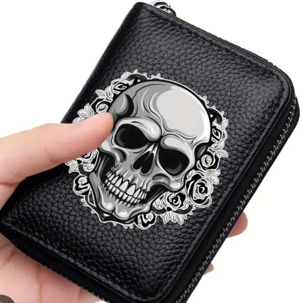 Skull Rose‎ Wallet Credit Card Holder Zip Around Gothic Rock Biker NEW